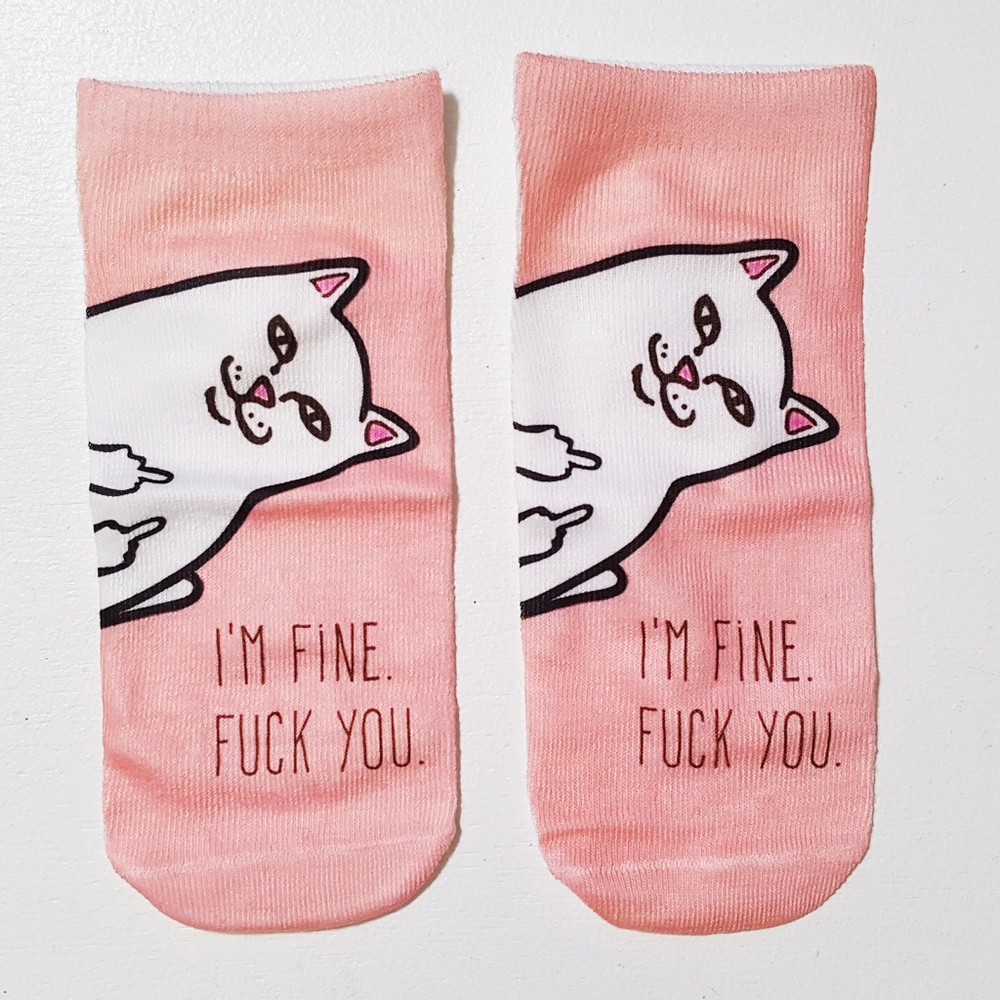 ❤️$3/18 I'm Fine Fuck You Funny Cats Ankle Socks